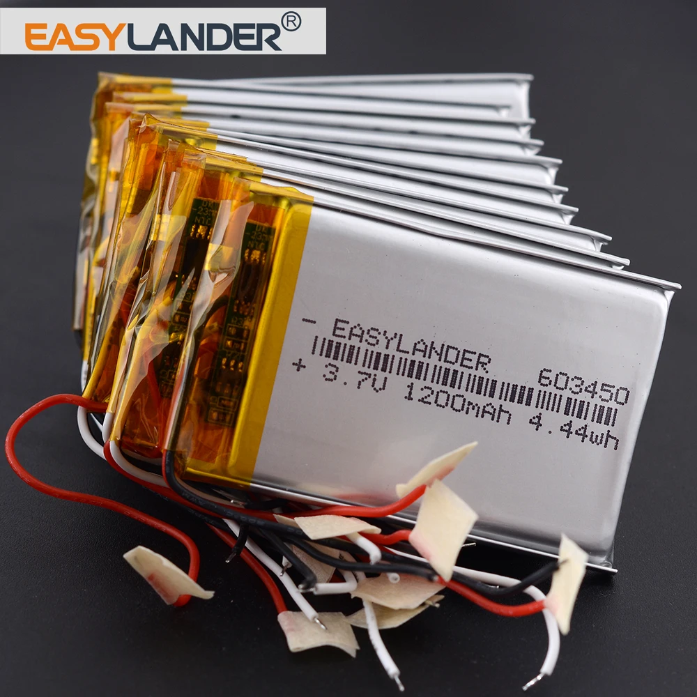  €3 VAT Included 10pcs Silicone Wires 3Wires Rechargeable Li-Polymer Li-ion Battery Lipo Battery  603450 3.7V 1200mAh