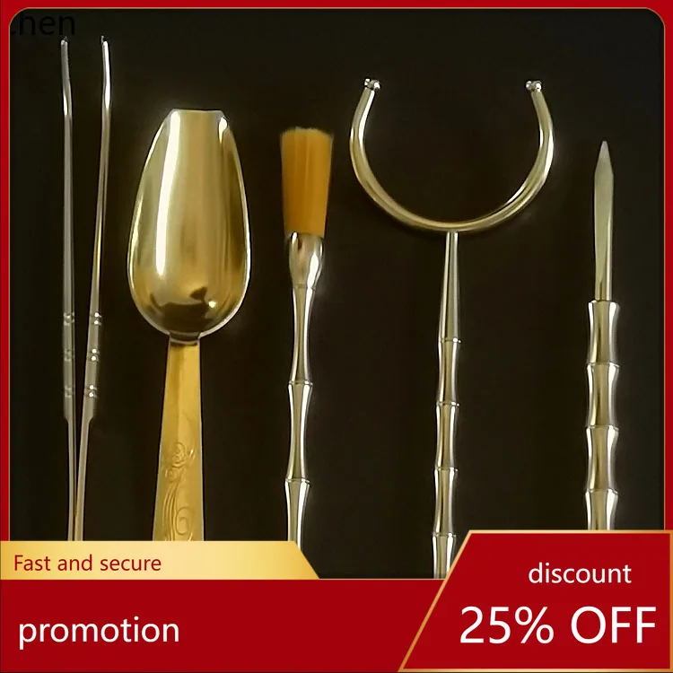 

Cz all-copper spoon clip ceremony six gentlemen set chinoiseriecasual knife and fork kung fu tea set accessories