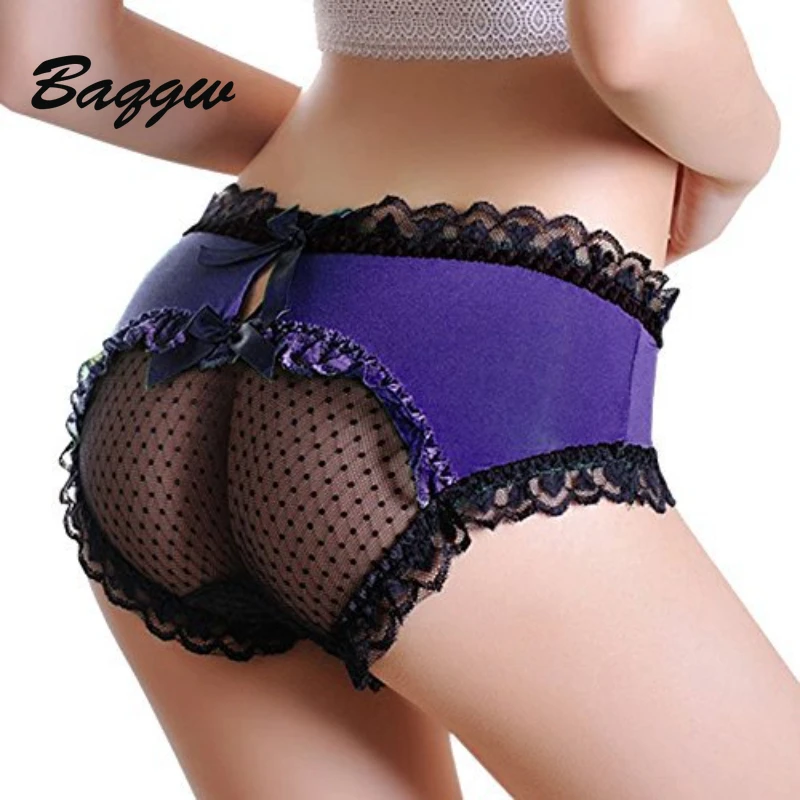 

Sexy Women Hollow Out See Through Lace Solid Color Briefs Solid Color Mesh Stretch Slim Fit Lingerie Seduction Romantic Erotic