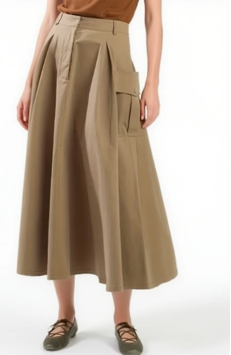 

Summer New Women's High - Waist Pleated Half Body Skirt, A - Line Flared Skirt with Functional Pockets, Casual Daily Wear Skirt