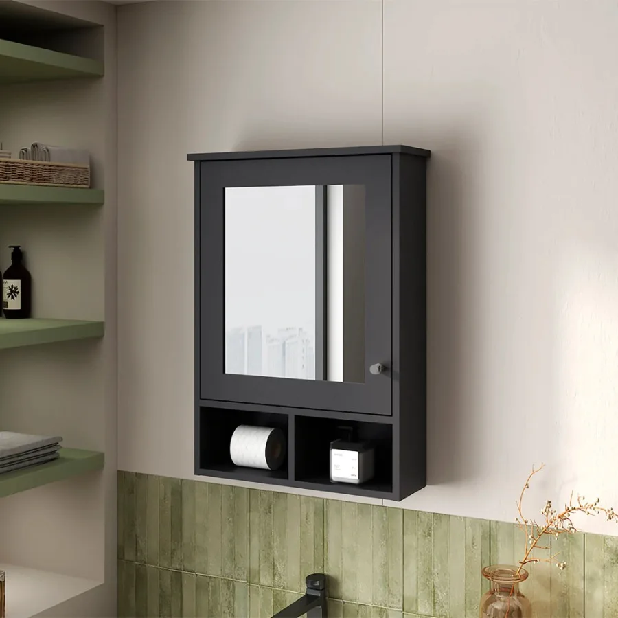 

Black Medicine Cabinet with Door and Included Mirror