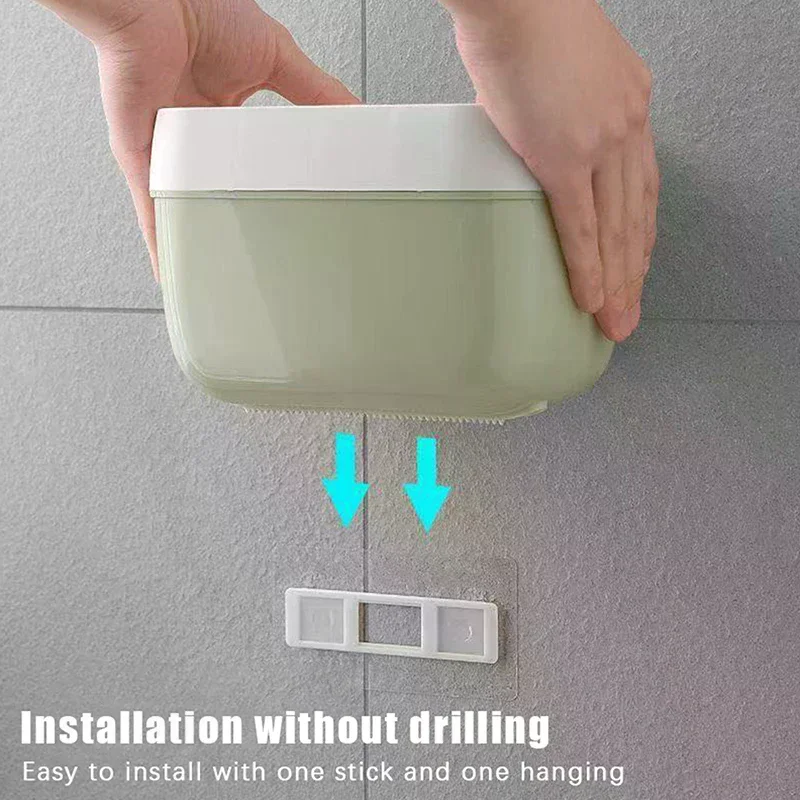 Wall-Mounted Toilet Paper Holder With Tissue Dispenser & Storage-Easy Adhesive Installation Creative Roll Paper Box Space-Saving