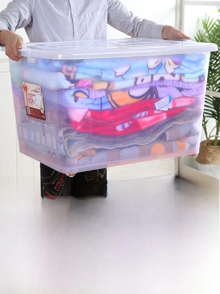 

Extra Large Transparent Plastic Storage Box Household Organizer Box for Clothes And Toys with Lid Japanese Sle Home Storage...