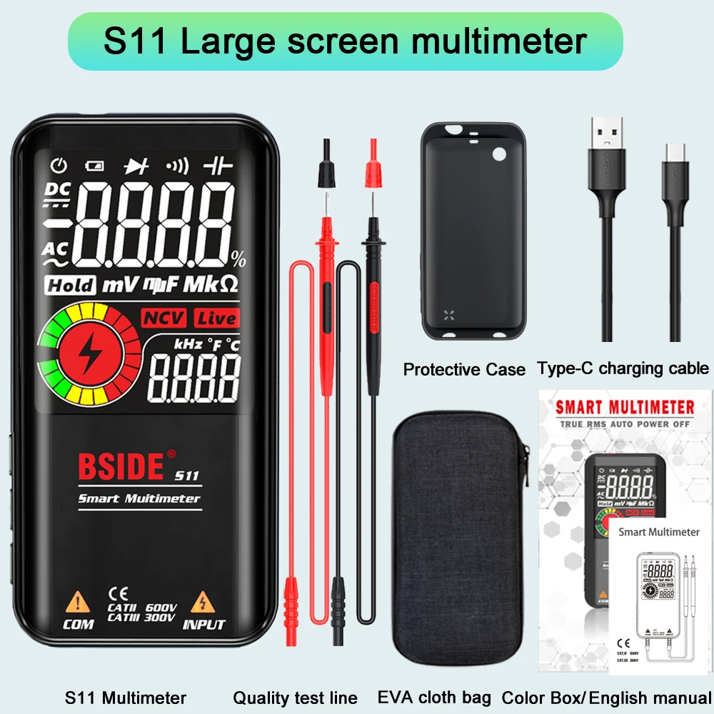 Duży ekran inteligentny cyfrowy multimetr 9999 liczba USB Charge Multimetro True RMS AC napięcie prądu stałego pojemność Temp NCV Tester