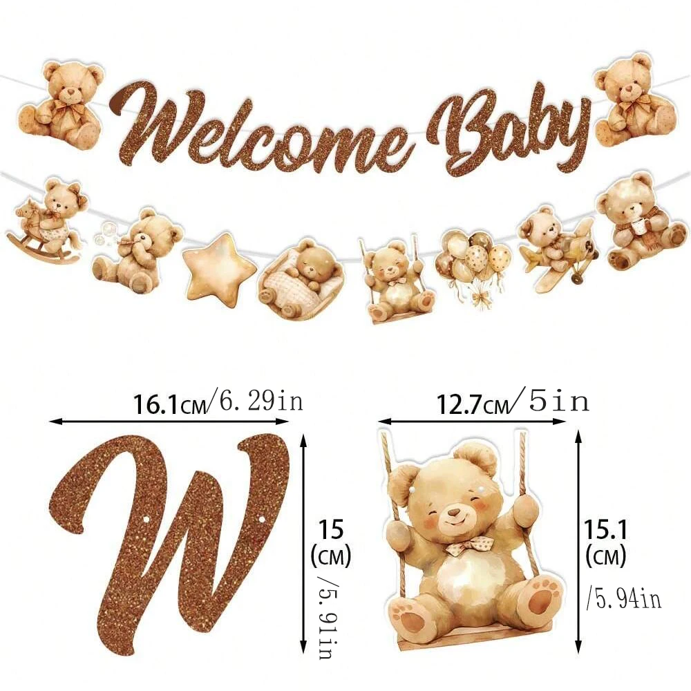 1 Stück/9 Stück/11 Stück Niedliche Bären-Karton-Geburtstagsbanner für Kinder Bären-Themen-Geburtstagsparty-Dekorationszubehör – Detail 4