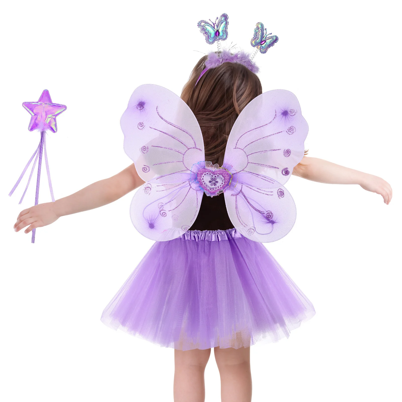 Butterfly Wings Headband Purple Fairy Costume Set for Girls Party Accessories Tutu Dress Kit Kids Cosplay Costumes