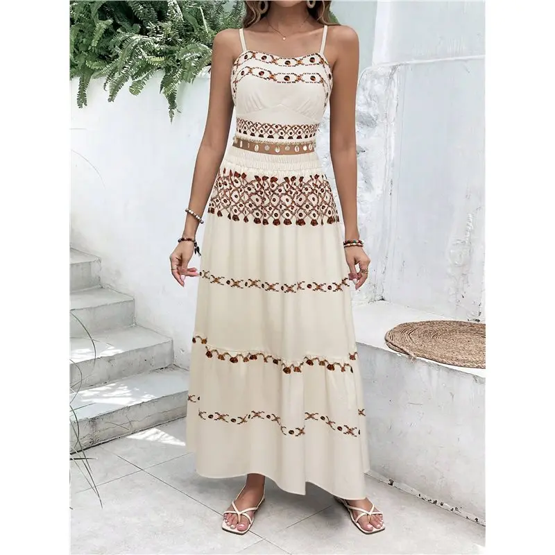 

CYL-Womens Bohemian Printed Beach Set Halter Neck Sleeveless Top And Midi Skirt Two Piece Outfit