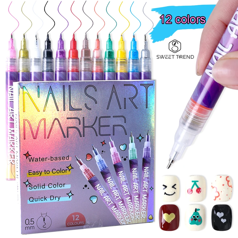 

Набор для дизайна ногтей SWEET TREND – 12 маркеров для рисования, лайнеров, граффити, акриловых лаков, инструменты для маникюра и красоты ногтей