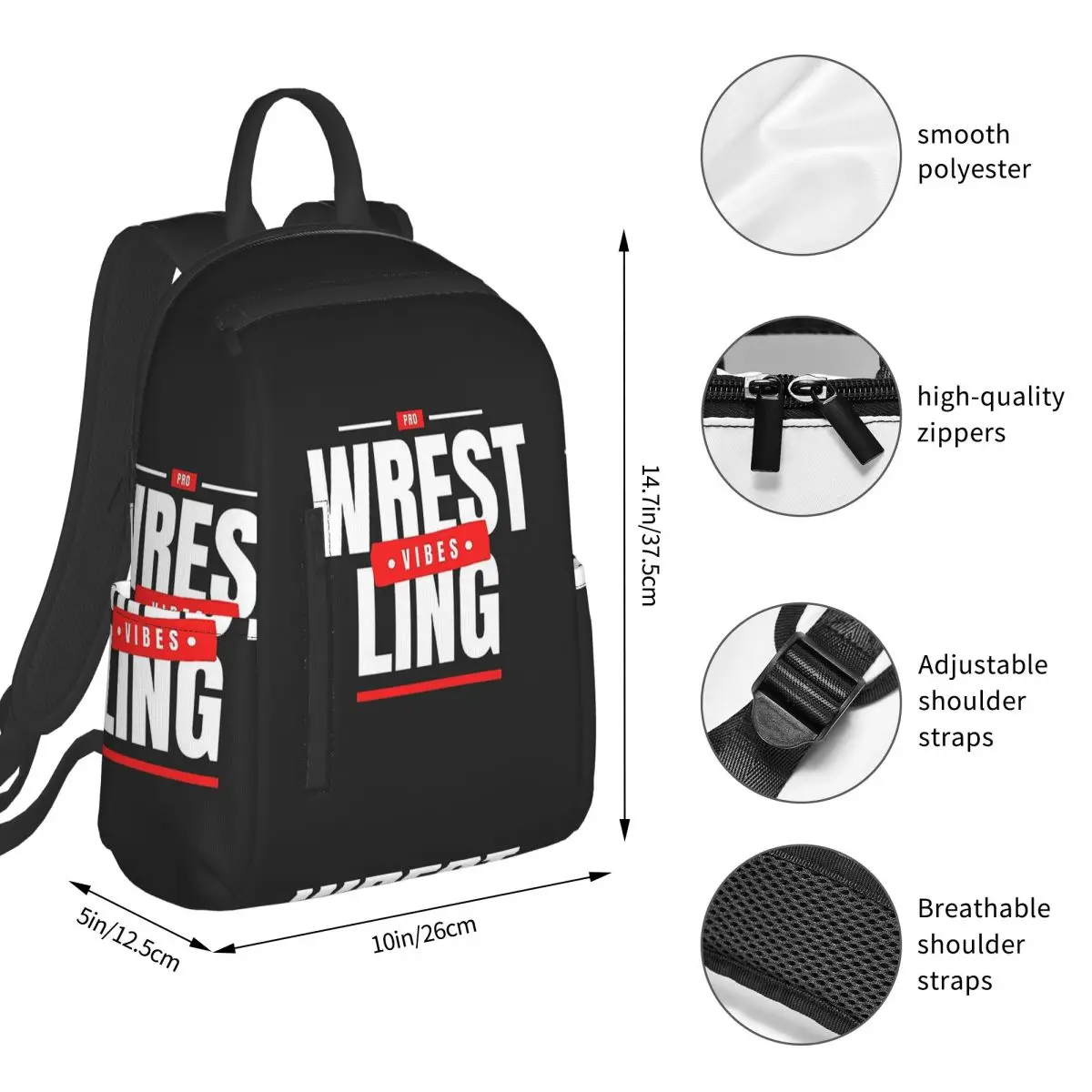 Pro Wrestling Vibes Backpack Student BookBag Kids School Bag Computer Shoulder Bags Boys Girls
