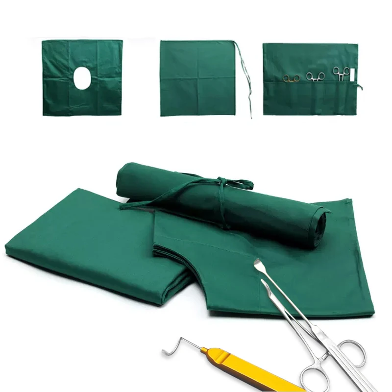 

Stomatology Dental Cavity Wrap Dental Implant Square Towel With Holes Towel Set Double Layer Dark Green Sterilization Sleeve