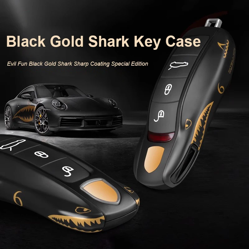 For Porsche Panamera Cayenne Macan 718 Cayman Boxster 911 Taycan 10-25 Car Black Gold Shark Key Case Protective Shell Fob Cover