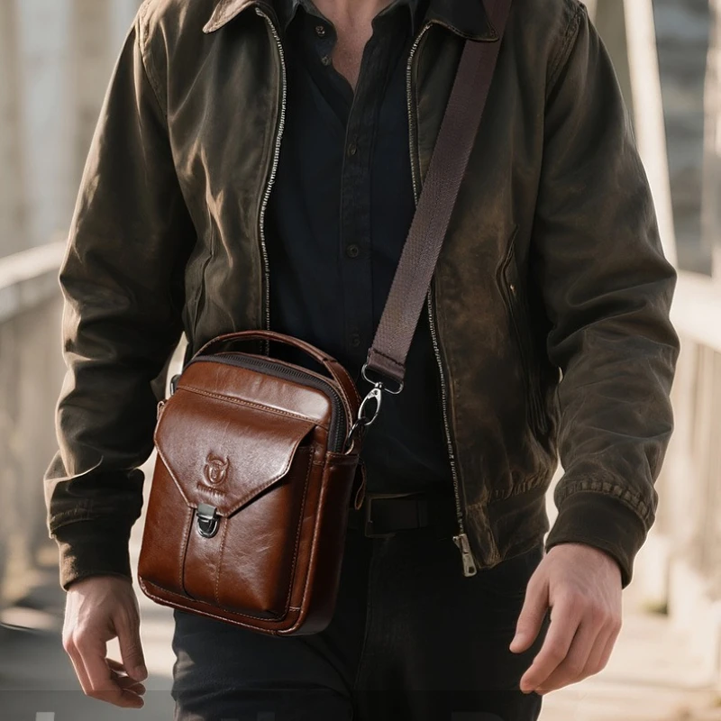 Men's bag Genuine Leather Crossbody & Shoulder Bag - Large Capacity Multi-Pocket Messenger Bag with Handle for Travel Daily Use