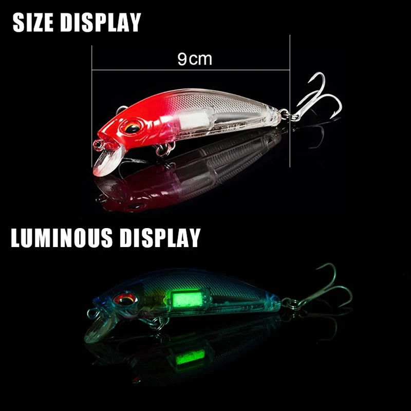 1/2/3 Stück Leuchtende Minnow-Angelköder mit 3D-Augen, Nachtangelköder, Künstliche Harte Crankbaits, Wobbler mit Haken, Pesca