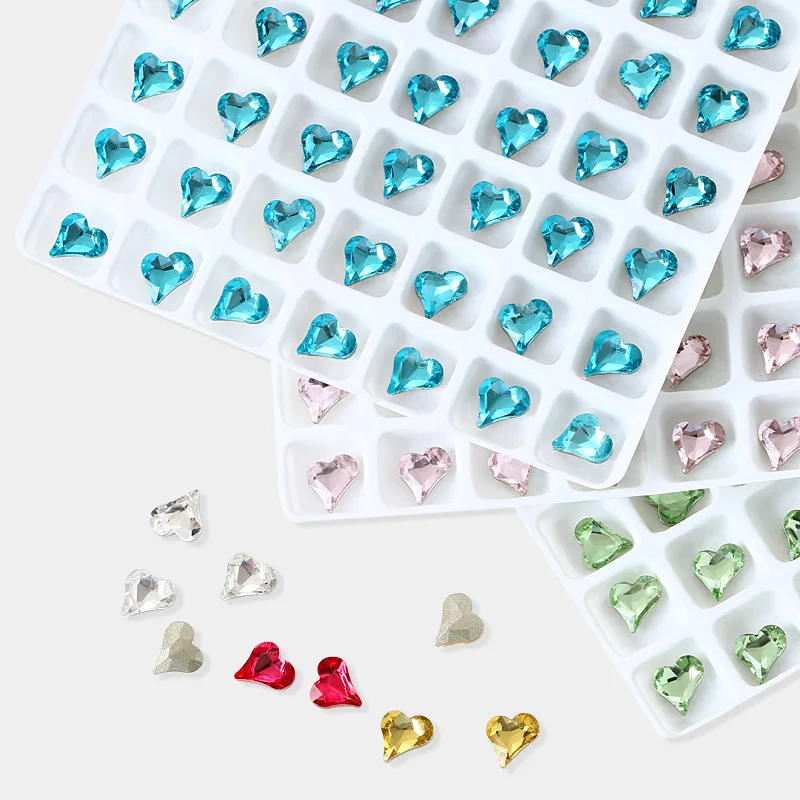 K9 100pcs/pack 6x7mm Heart Pink AB colors Crystal 3D Diamond Stone DIY Decoration Glitter Manicure Jewelry Accessories