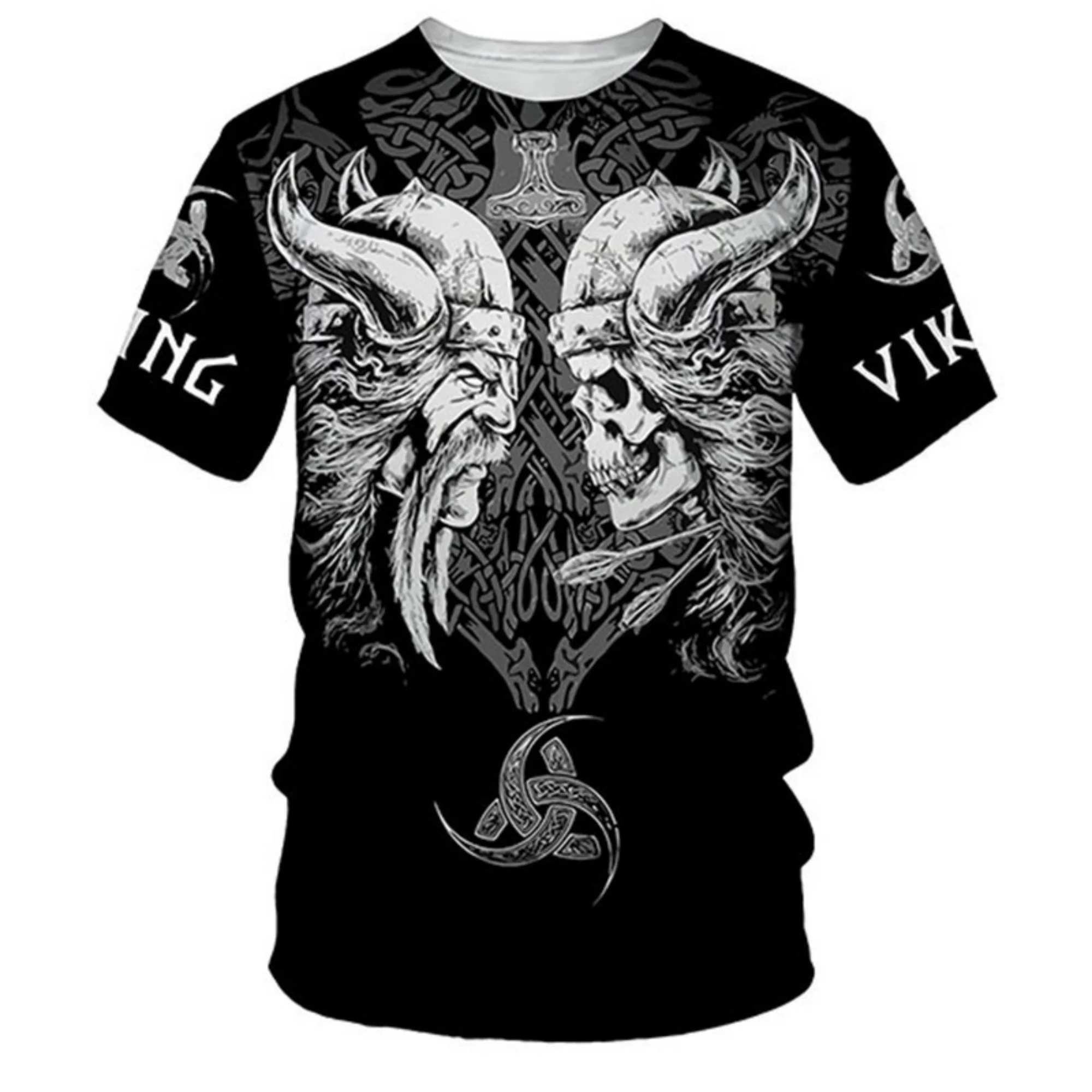 

Men's Quick-dry T-shirt Viking Horned Helmet Graphic Tee Celtic Knot Pattern Black Style Casual Daily Wear Trendy Print Dry Tee
