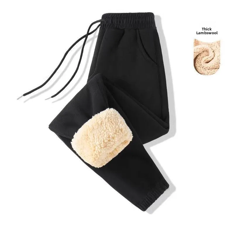 Pantalon de survêtement en velours d'agneau pour femme, épais, doublé de polaire, ample, amincissant, sport, décontracté, chaud, Long, hiver