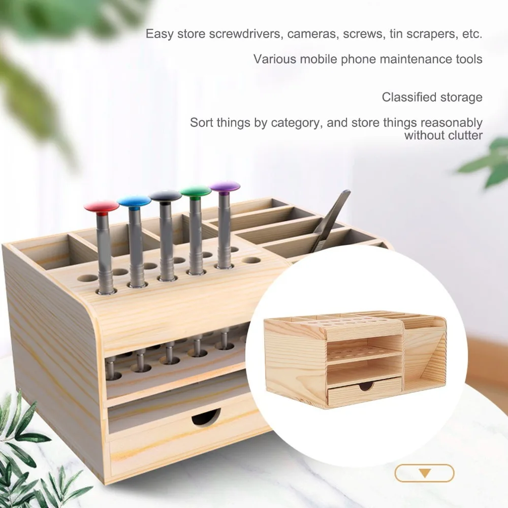 Wood Storage Rack Countertop Wooden Organizer Freestanding Rack Desktop Storage Box Stable Space Saving Wood Shelf Organizer