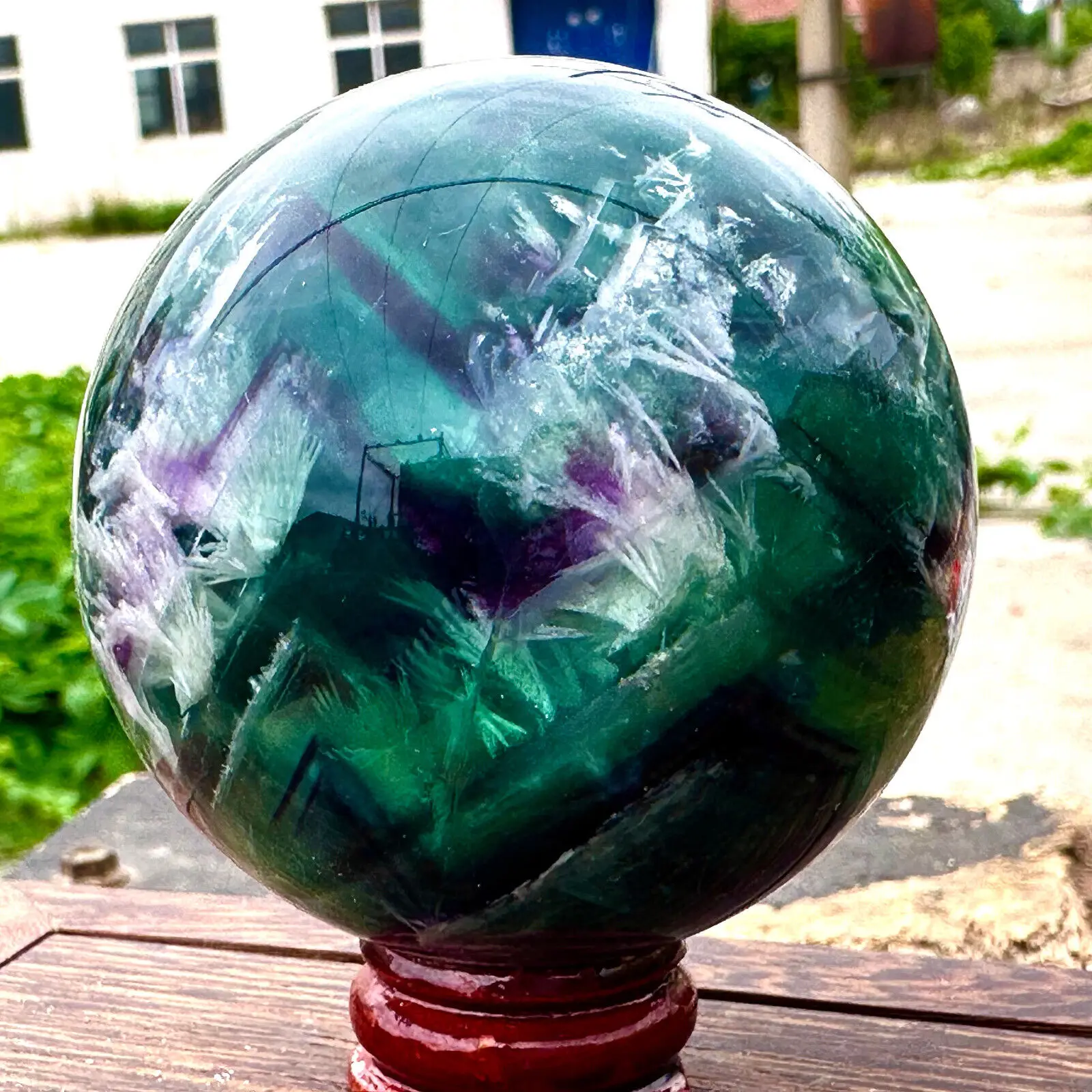 Natural Color Fluorite Quartz Crystal Ball Luster Healing