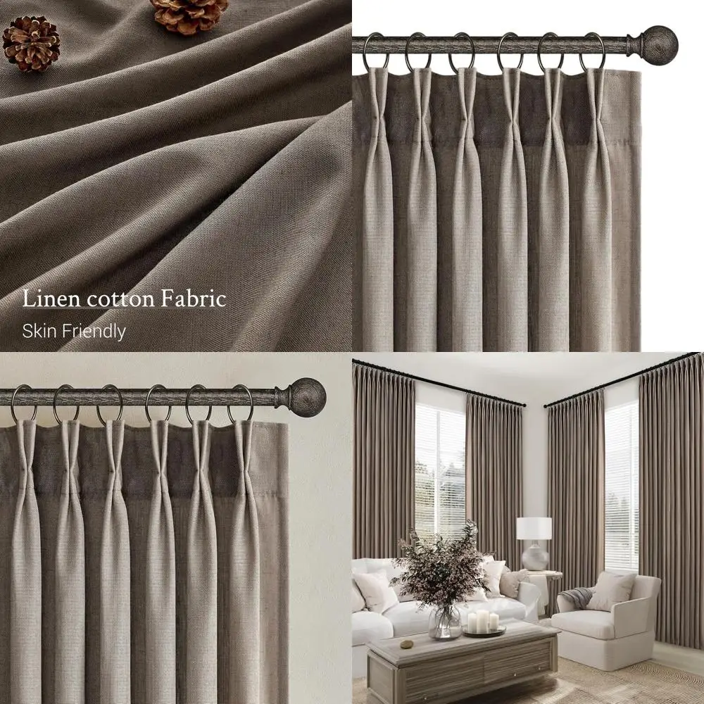 

108 льняных штор из темного льна, комплект из 2 панелей, полупрозрачные, в стиле бохо, потолок длиной 9 футов для гостиной и спальни