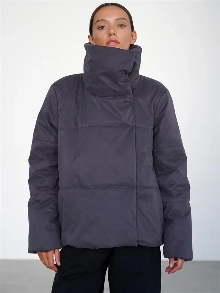 Winter Warm Parkas Overcoat For Women Patchwork Solid Turtleneck Pocket Casual Long Sleeve Coat 2025 Female Commute Parkas