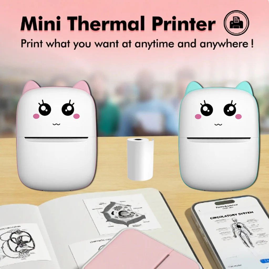 Mini 58mm Portable Bluetooth Thermal Printer 200DPI Cute Wireless BT Printer for Wrong Question, Label, Memo, Photo & Tag Printi