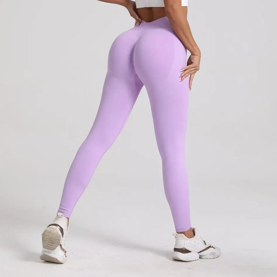 Women Sports Exercise V Back Leggings Yoga Workout Fitness Solid Pants Training Butt Lifting Contour Elastic Tights Leggins