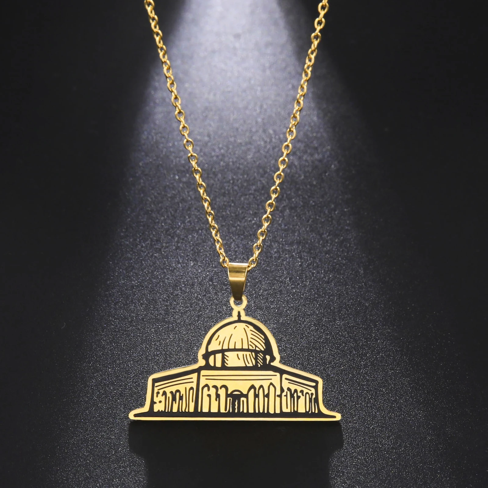 Retro Islamic Castle Temple Fashion Necklace Men's and Women's Islamic Style Architecture Souvenir Gift