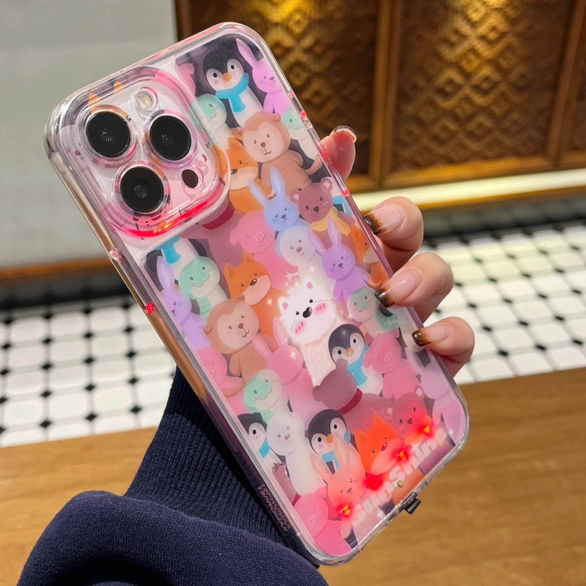 Cartoon Luminous Call Light Up Flash Crazy Animal Party Phone Case For iPhone 16 15 13 12 11 14 Pro Max Plus Shockproof Cover