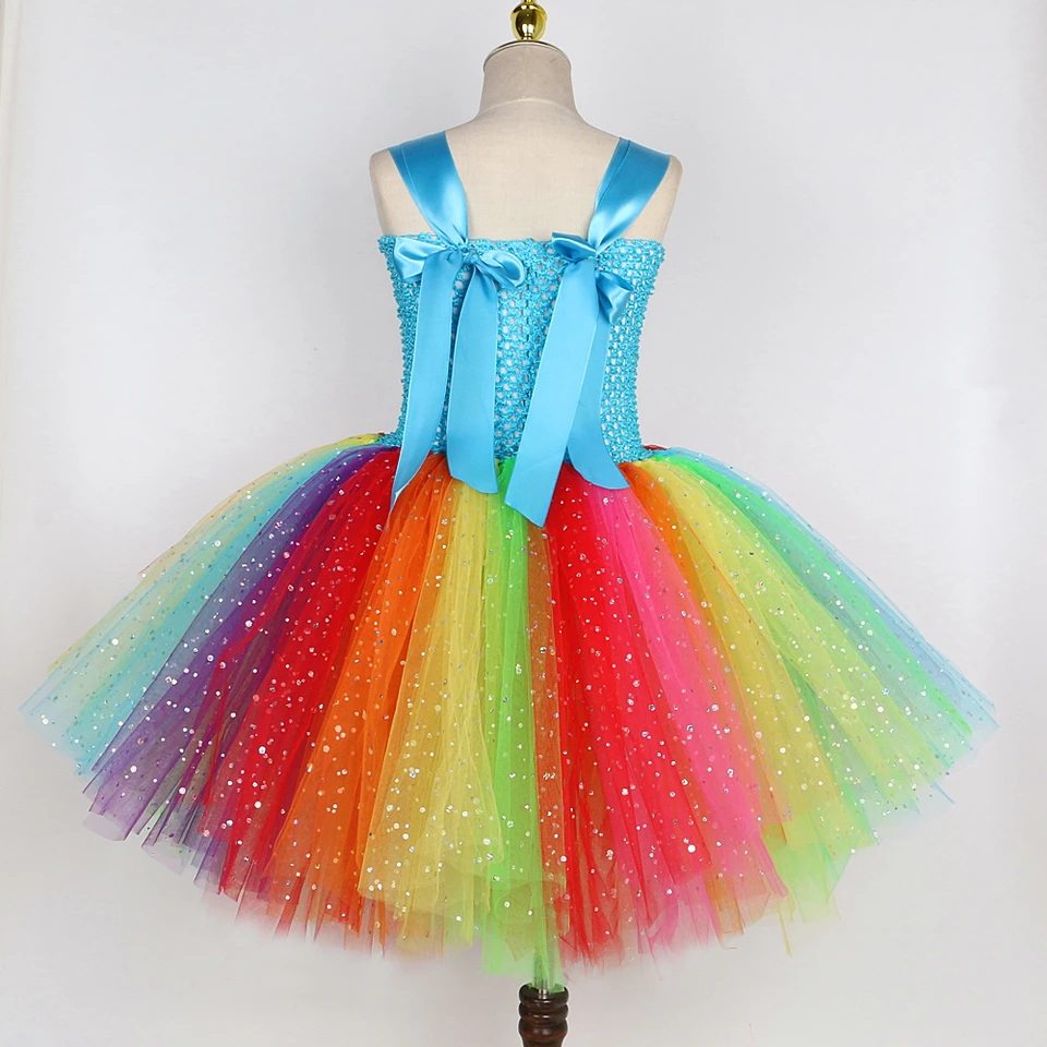 Sparkly Rainbow Fairy Costumes for Girls Glittery Colorful Candy Dress for  Kids Halloween Christmas Tutus Birthday Wings Outfits - AliExpress 1501