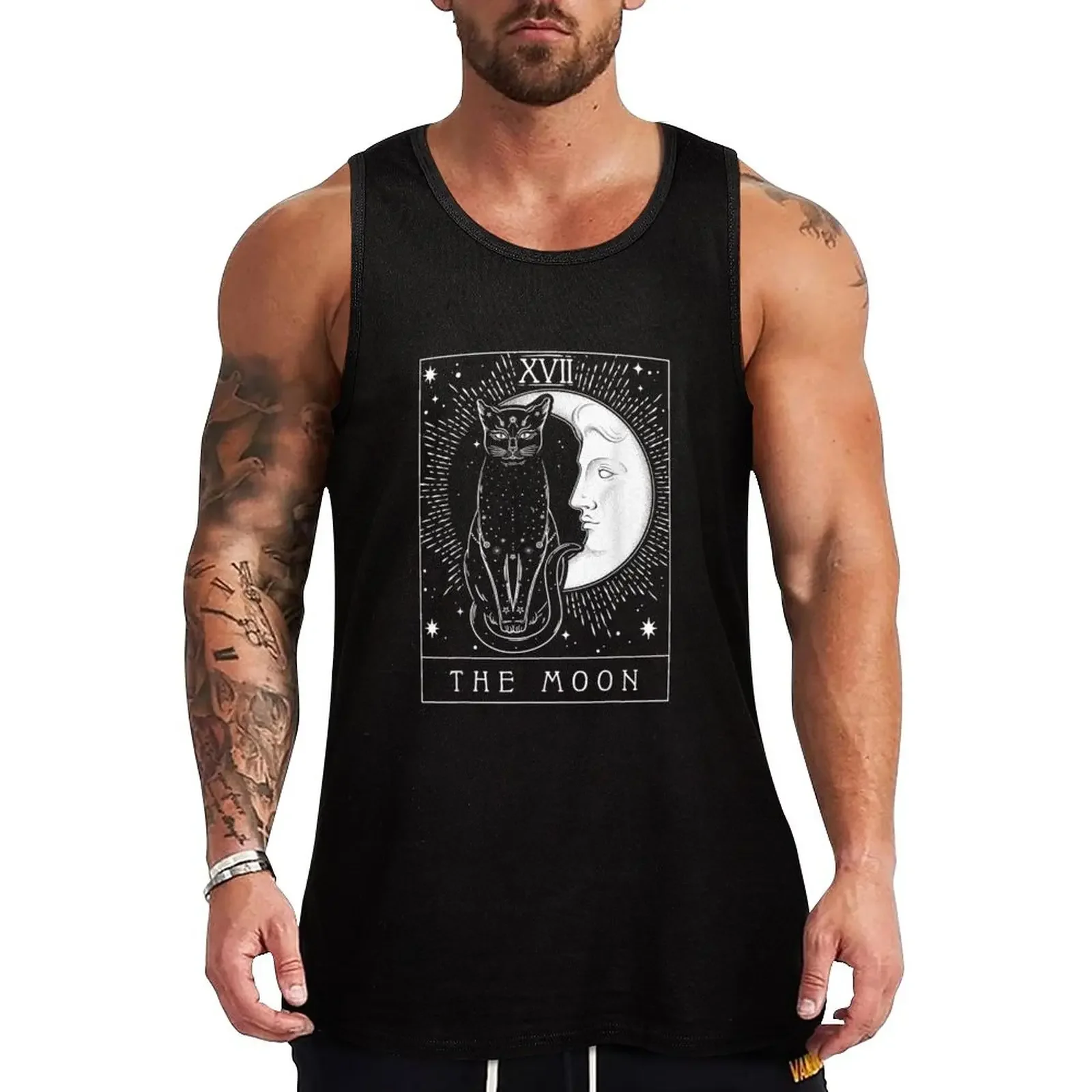 New Tarot Card Crescent Moon And Cat Graphic Tank Top Men's sleeveless t-shirt muscle t-shirt Men gym sportswear