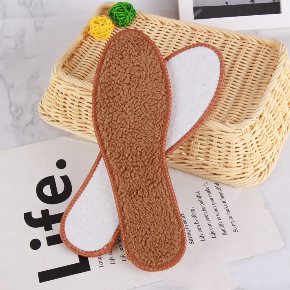 5Pairs Thickened Winter Insoles Imitation Alpaca Wool Warm Absorbent Deodorizing Shoe Inserts Size 43 Brown Non Slip Breathable