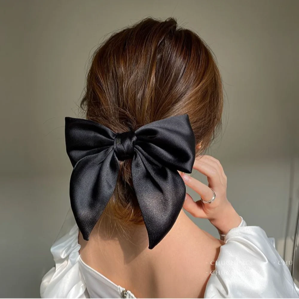 Solid Color Bow Ribbon Hair Tie Fashion Bow Scrunchies Hair Accessories Cloth Ponytail Headband Women