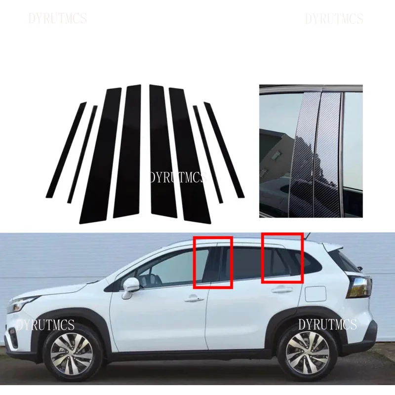 

Glosss Black Carbon Silver Pillar Post Fit For Suzuki SX4 s-cross 2014-2017 2018 2019 2020 2021 Cover Window Decal Trim Sticker