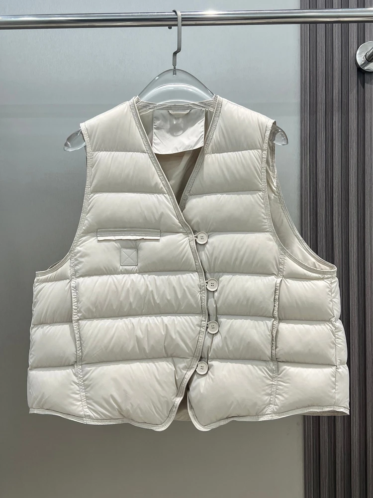 レディース Vネック 軽量 ダウンベスト 90 ホワイト ダウン シンプル インナー トレンド ジャケット 秋冬 新作