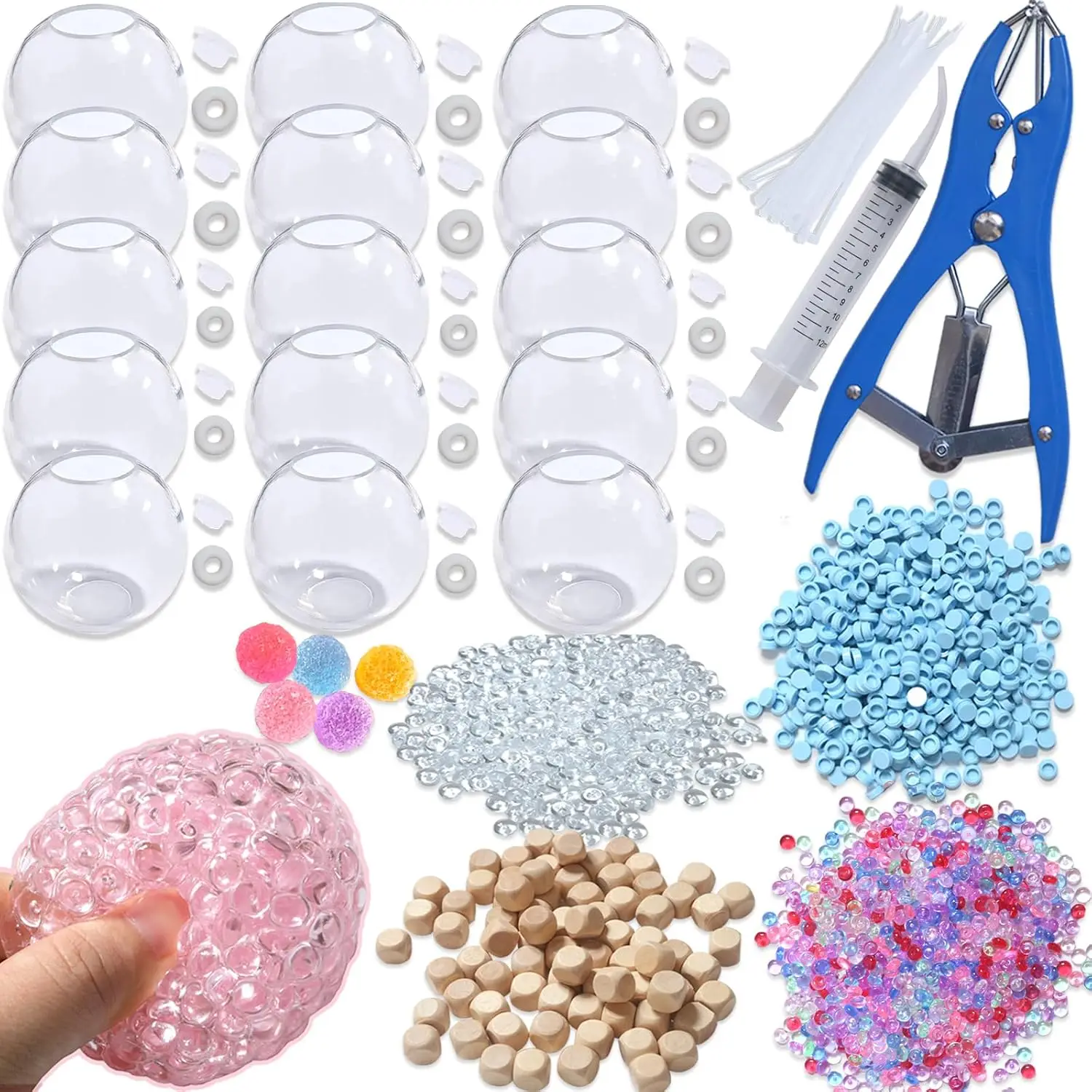 

DIY Stress Ball Making Kit with Filler-15PCS Stress Ball Making Kit Stress Balls, Transparent Blank Skins with Air Pump & Expander Tool for Pressure Squishy Balls for Adult (15PC, Style A)