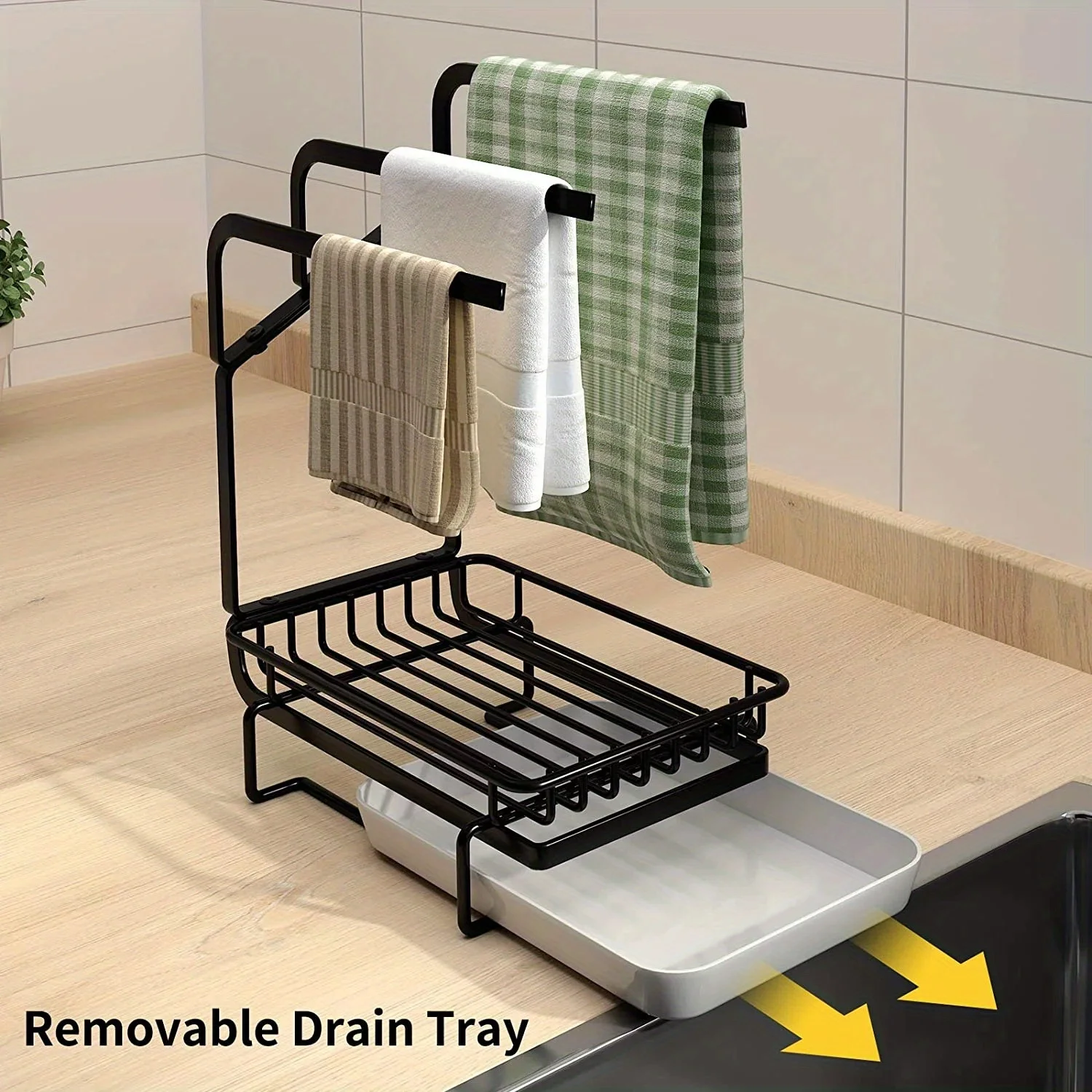 

Sink Caddy Sponge Holder, Stainless Steel Kitchen Sink Organizer for Dishcloth Holder with Drain Pan, Compact/practical design