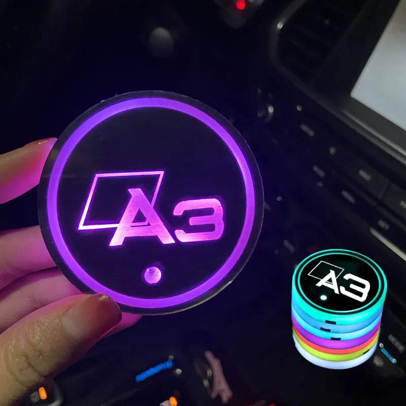 

7 Color USB Led Atmosphere Light Cup Luminous Coaster Holder For Audi A3 8P1 8L1 8PA 8V1 8VK 8VF 8VA 8VS 8VM 8V7 8VE Sportback