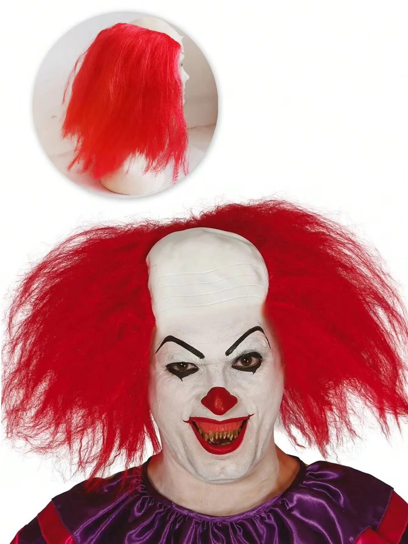 1pc Terrifying Bald Clown Red Long Wig, Halloween Clown Style Wig Halloween Night Scary Prop, Horror Theme Party Wig Accessories