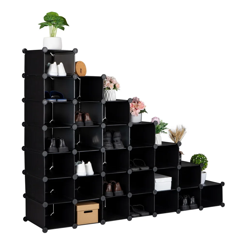 7-Tier Shoe Rack, Space Saving 28-Pair Plastic Shoe Units, Cabinet Storage Organizer, Ideal for Entryway Hallway Bathroom Living