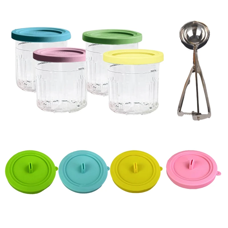 4Pack For NINJA Ice Cream Pint Cups NC299AMZ NC300S Series Ice Cream Maker Accessories Storage Jars With Airtight Lids A