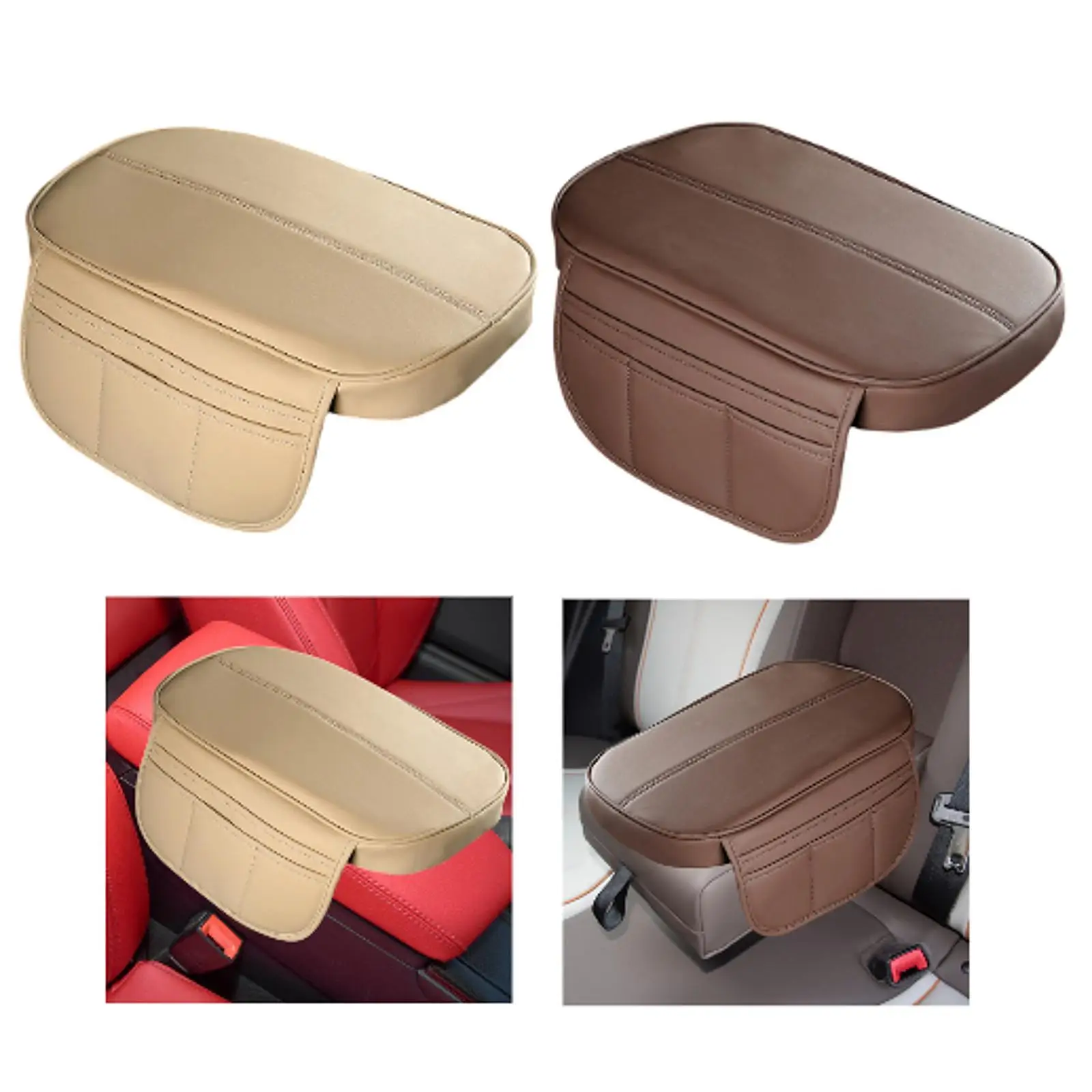 Generic Car Armrest Cushion Armrest Seat Box Pad PU Leather with Storage Bags Waterproof Comfortable Elbow Support Protector