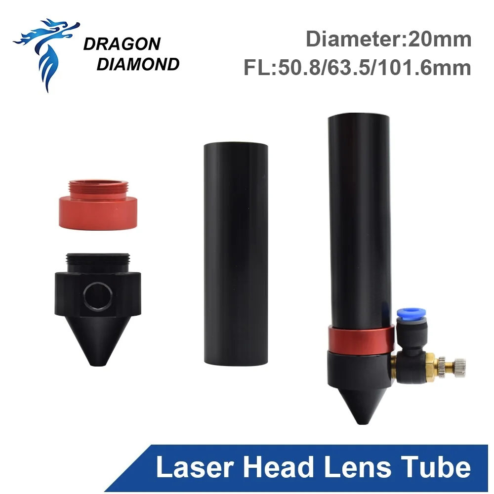 CO2 Laser Head Lens Tube Air Nozzle Diameter 25mm for Focus Lens Dia.20 FL 38.1/50.8/63.5/101.6mm for CO2 Laser Cutting Machine