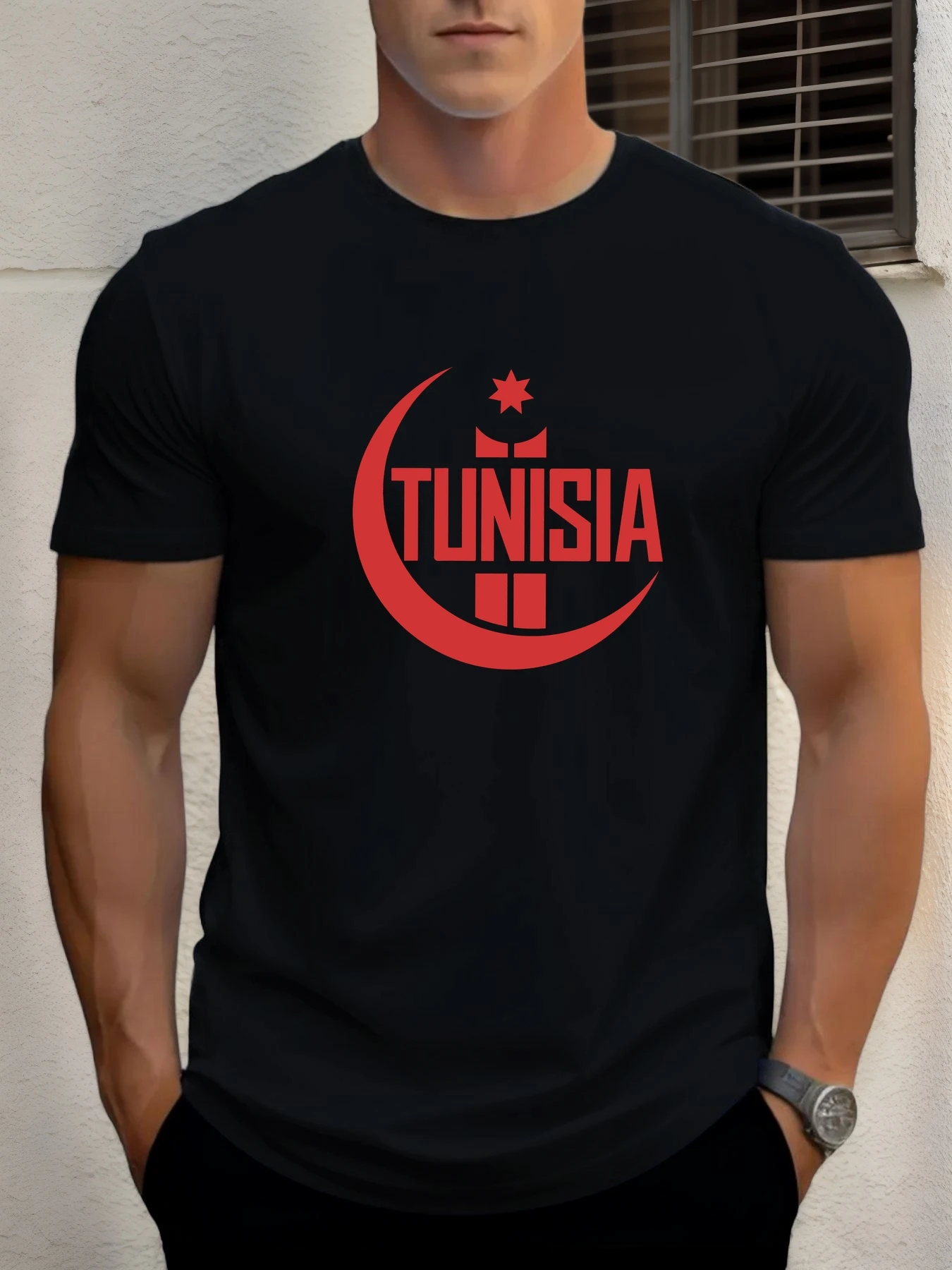 

Men's cotton T-shirt, summer round neck short sleeves, Tunisian print breathable streetwear fashion cool T-shirt
