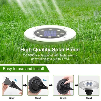 4 Pack Solar Floor Lamp, Outdoor Landscape Lights, 8 LED Solar Ground Lights, Solar Disk Lights, Garden In-Ground Pathway Lights
