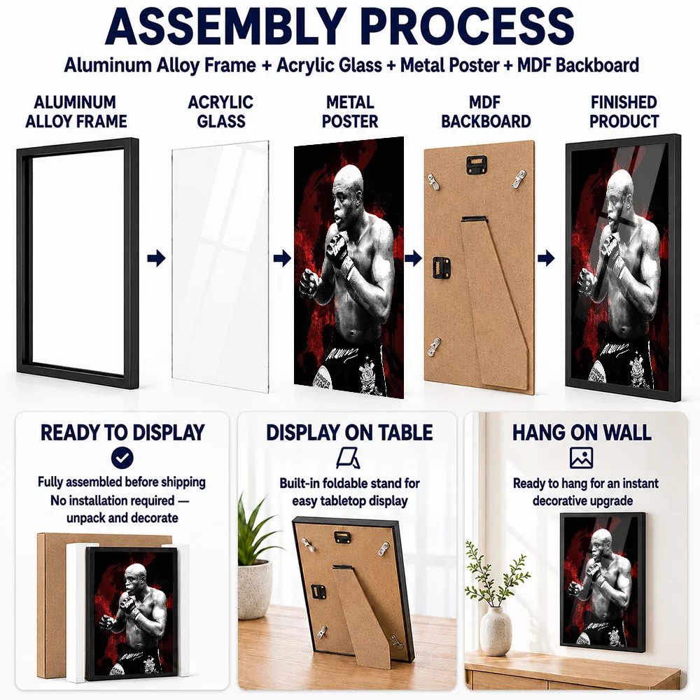 Anderson Silva Metal Posters With Aluminum Alloy Frame Personalized Photo Fighter Theme Wall Art For Workout Room Athlete Gift