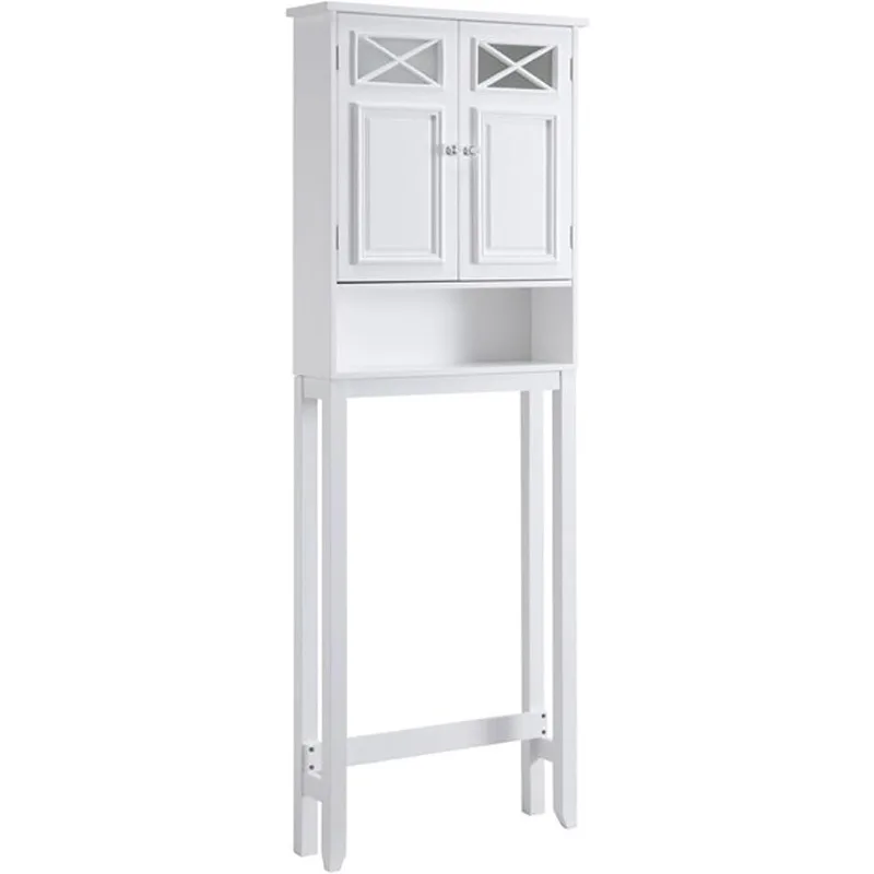 Dawson Wooden 2-Door Bathroom Etagere Over The Toilet Space Saver Cabinet with Interior Adjustable Shelf and Open Shelf