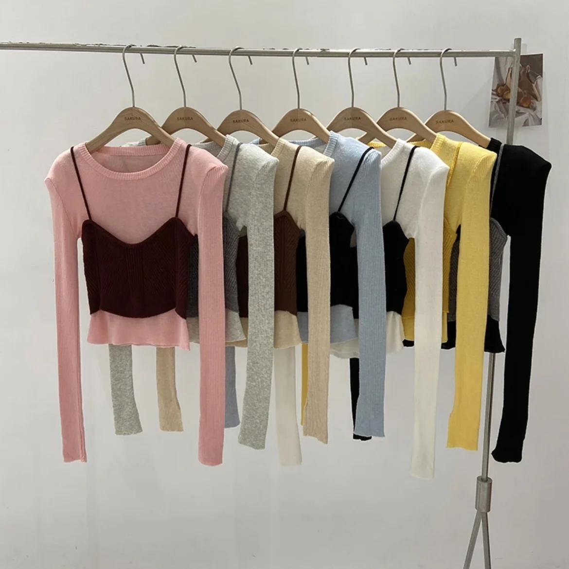 

Утягивающий жилет Pure Desire с ремешками, вязаный длинный топ све, женский повседневный костюм Sle Faion, осеннее новое поступление, костюм из двух предметов