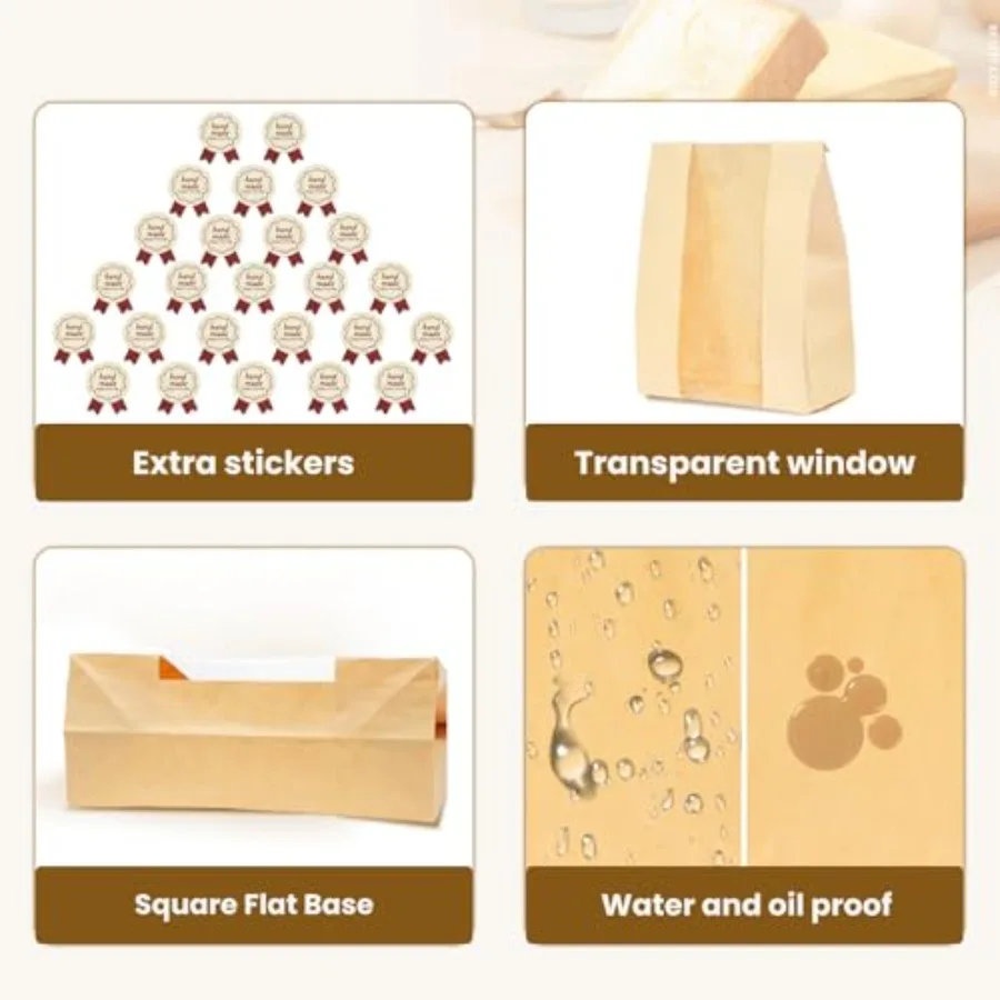 Bread Bags for Homemade Bread 25PCS Paper Sourdough Large Bakery Bags with Window for Baked Food Packaging Storage Gift Giving