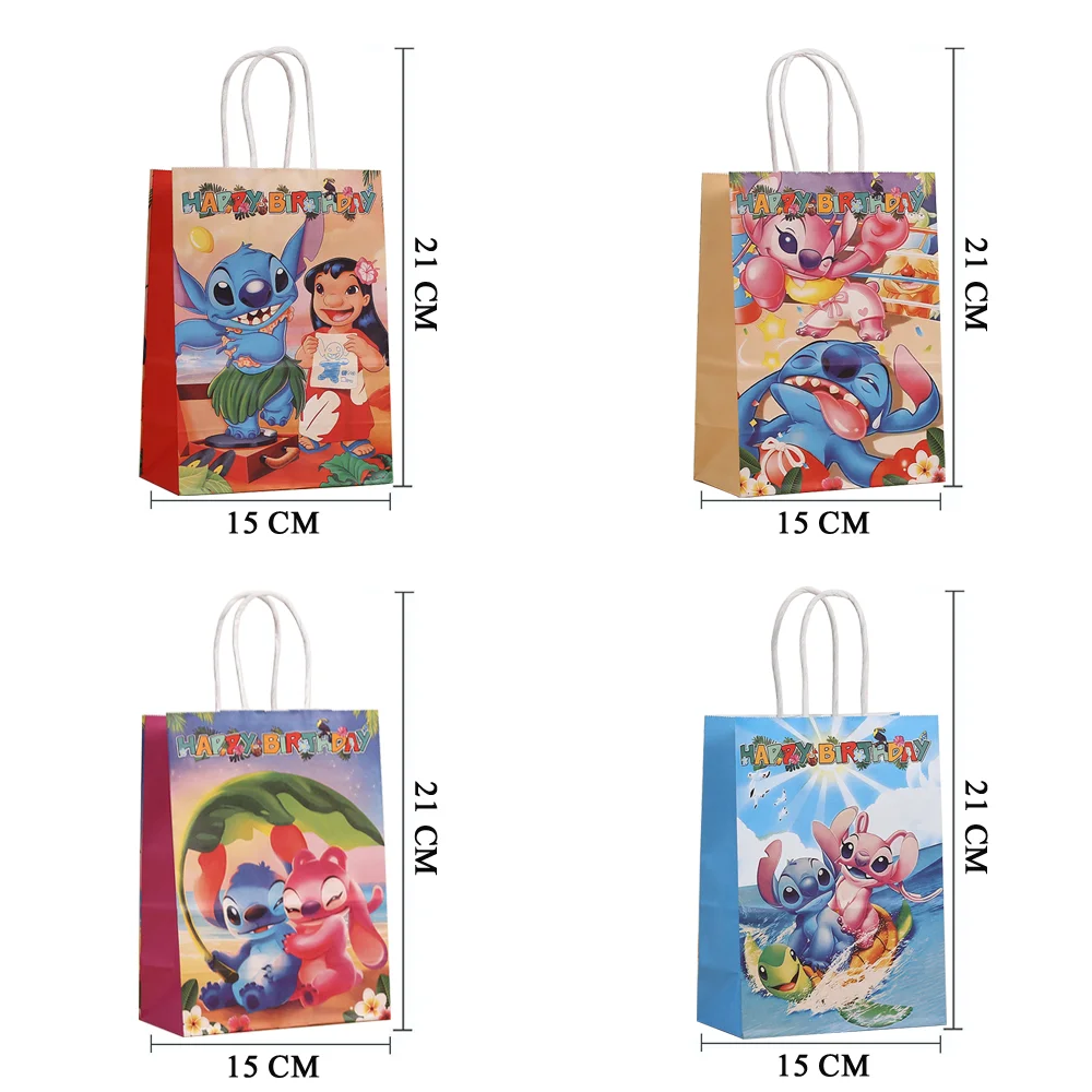 

6pcs Disney Lilo & Stitch Themed Party Kraft Paper Bags with Handle Gift Bags Candy Bags Baby Shower Kids Bithday Party Decor