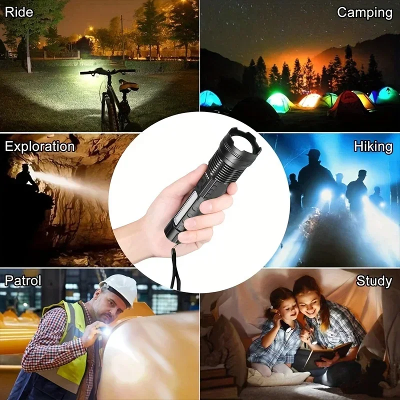 High Power LED Flashlight Rechargeable Torch Flood Light With Waterproof 7 Modes Side Light For Outdoor Camping Fishing Lighting